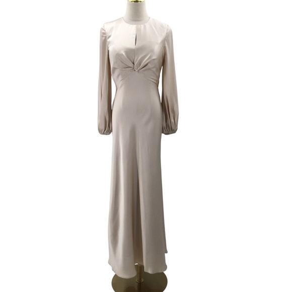 FORMAL PARTY AW SZ 4 S champagne cream long sleeve Phyllida maxi dress NEW B89 - Picture 2 of 8